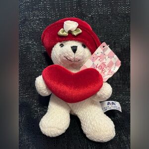 BNWT Original 6 inch Aurora by A&A Plush Inc White Bear with Red Hat and Heart